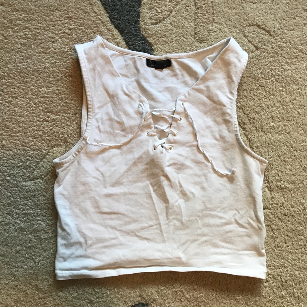 TOPSHOP White Front Tie Crop Top